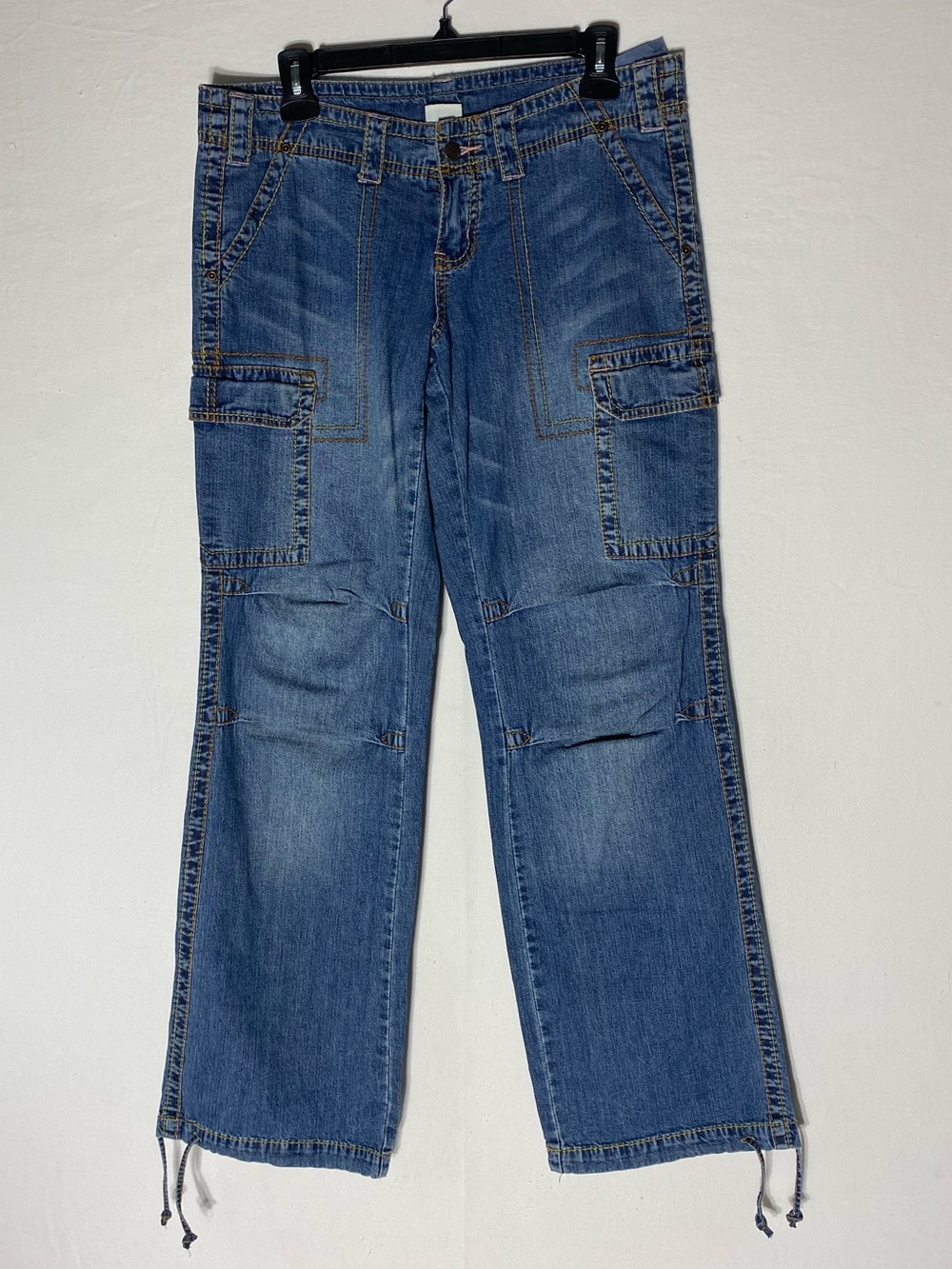 Vintage 90s Y2K 725 Originals Low Rise Cargo Jeans Drawstring Hem 10 Festival
